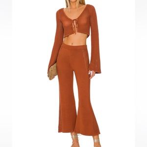 Knit crochet cardigan top and bottoms